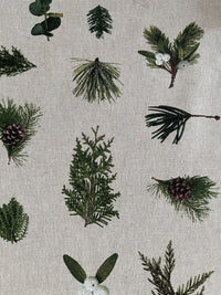 Thumbnail for Mistletoe Cotton Fabric - Green Pine Tree Leaves Print, Christmas Sewing Material for Home Decor & Crafts