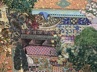 Thumbnail for Botanical Garden Tiles Green Printed Cotton Fabric By Meter Oriental Japanese Motif Sewing Material Bonsai Tree Pattern Purple Print