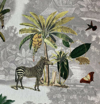 Thumbnail for Safari Animals fabric by the meter Grey Cotton Sewing Material Green Palm Tree Elephant Zebra Panther Flamingo Pattern Textile for cushions curtains blinds