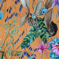 Thumbnail for Orange Tonga Jungle Leopard Giraffe Botanic Flower Plants Animal Fabric by Meter