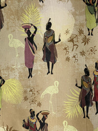 Thumbnail for African Ladies Print Tribal Cotton Fabric Panel 140x100 Baobab Fruit Tree Leaves Yellow