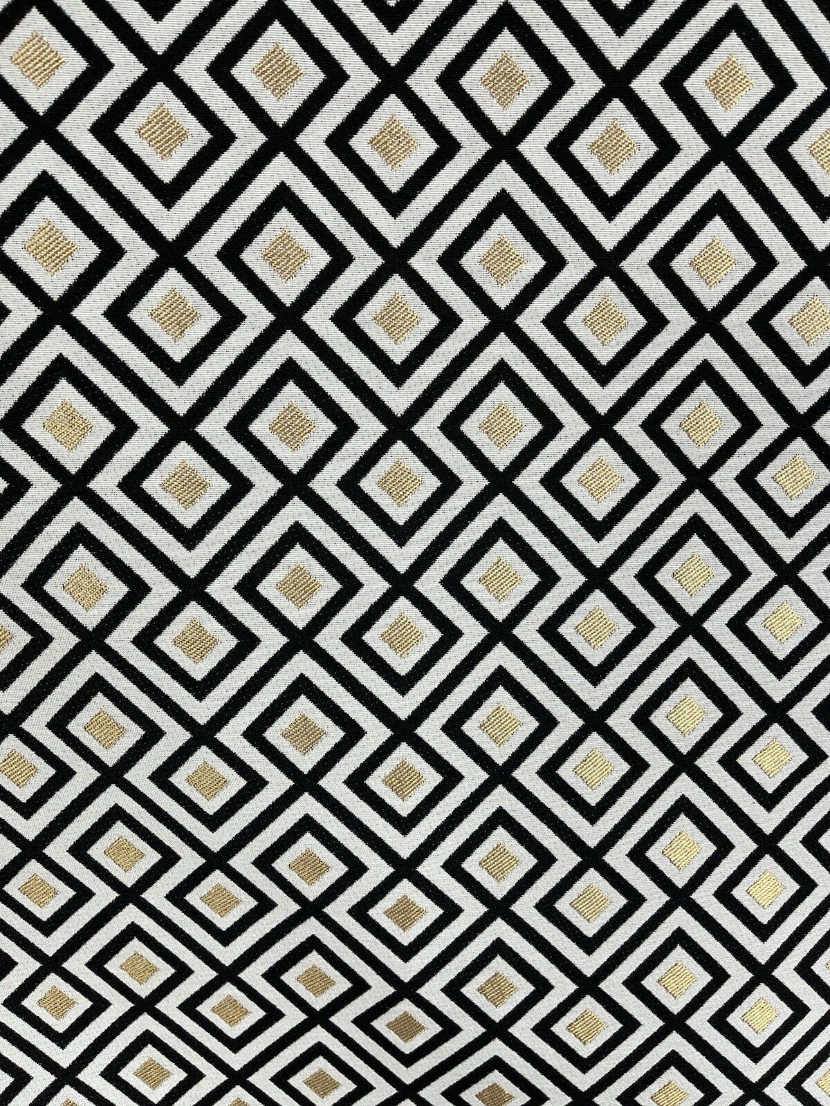 Art Deco Blocks Woven Fabric by Meter Gold Upholstery Textile Black White Sewing Material