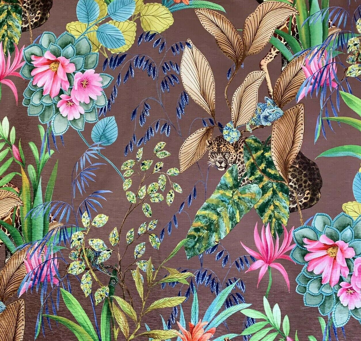 Mink Tonga Jungle Leopard Giraffe Botanic Floral Plants Animals Fabric by Meter