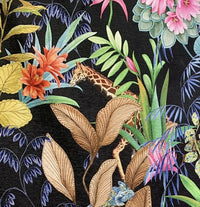 Thumbnail for Tonga Jungle Black Fabric By The Meter Leopard Sewing Material Giraffe Botanic Floral Plants Animals pattern Textile