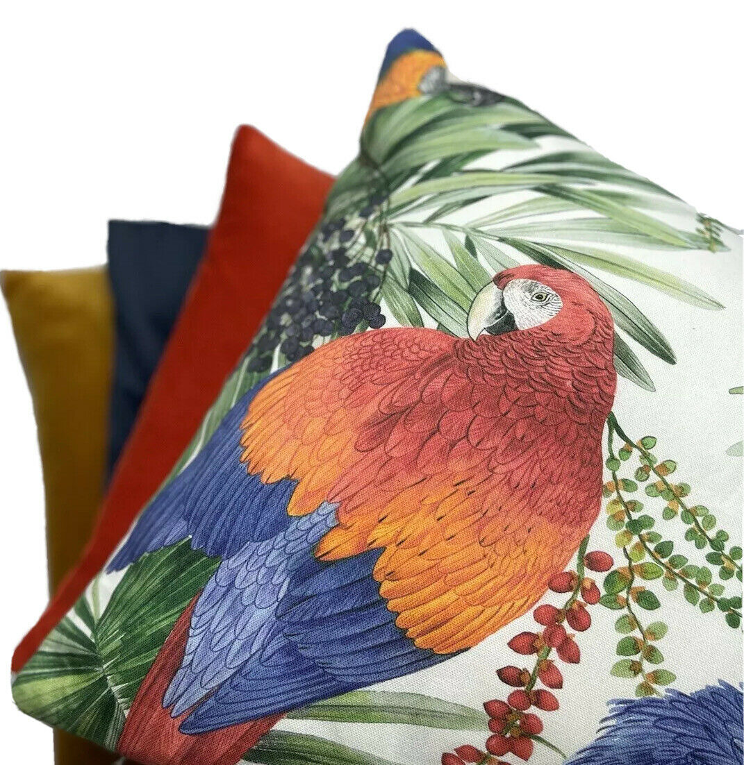 Parrots Cushion Cover Tropical Throw Pillow Case Botanical Green Pillowcase Birds Sofa Decor Palm Tree Leaves print