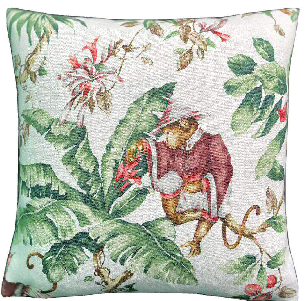 White Guarana Tree Monkey Cushion Cover Botanical Throw Pillow Case Animals Pillowcase Print Green Red Leaves
