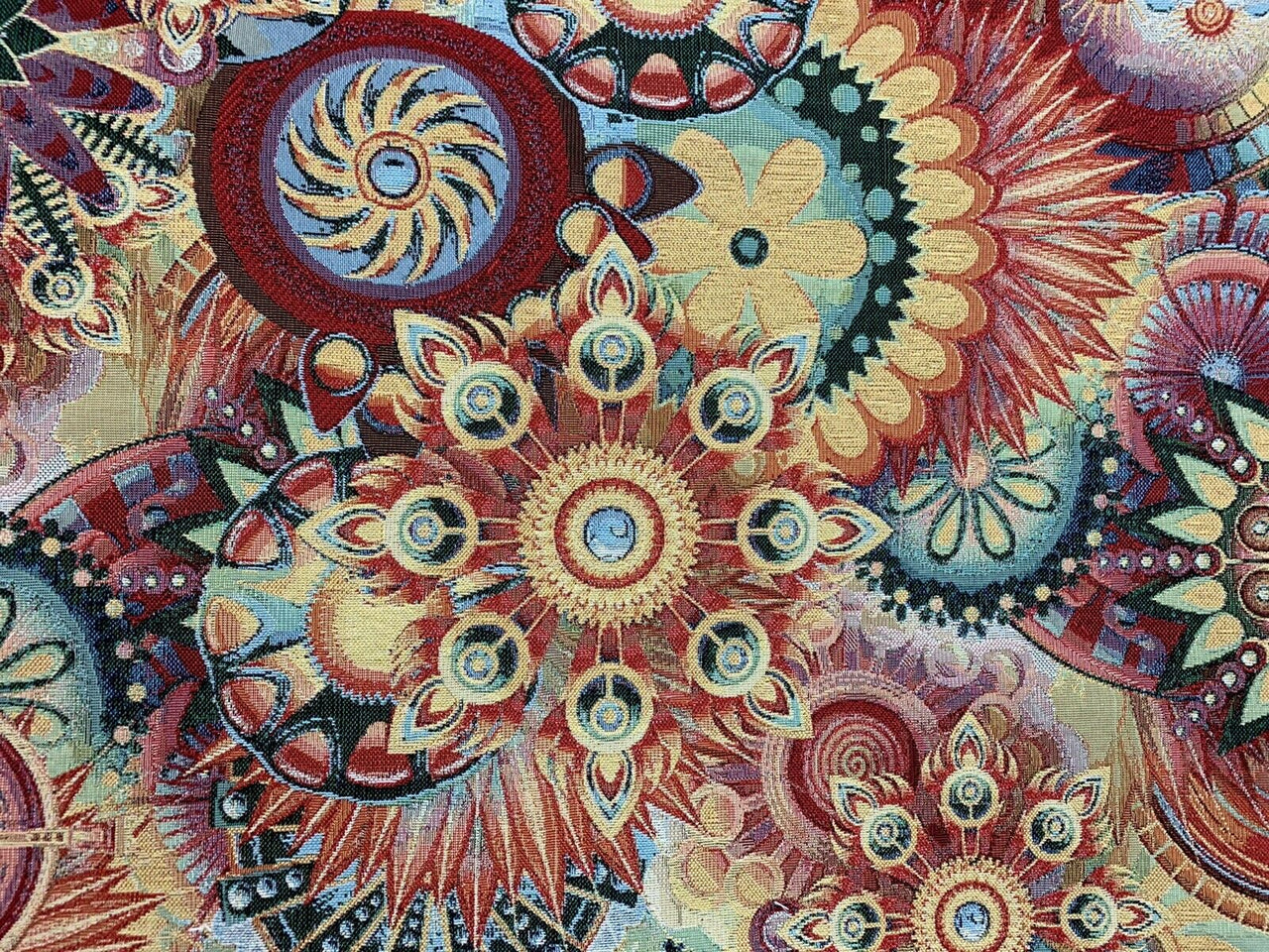 Mandala Gobelin Woven Fabric by Meter Upholstery Red Orange Yellow Artistic Pop