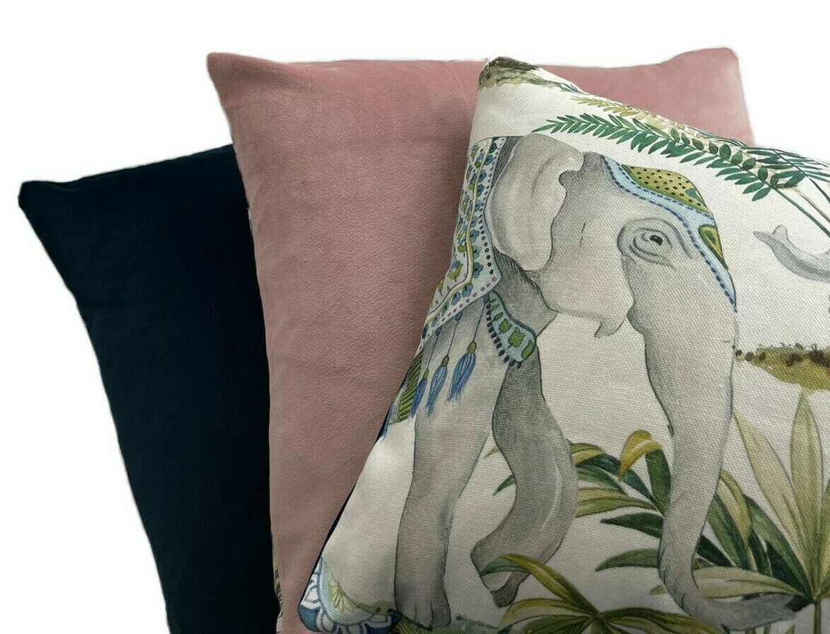 Elephant Festival Cushion Cover Palm Tree Botanical Throw Pillow Green Teal Pink