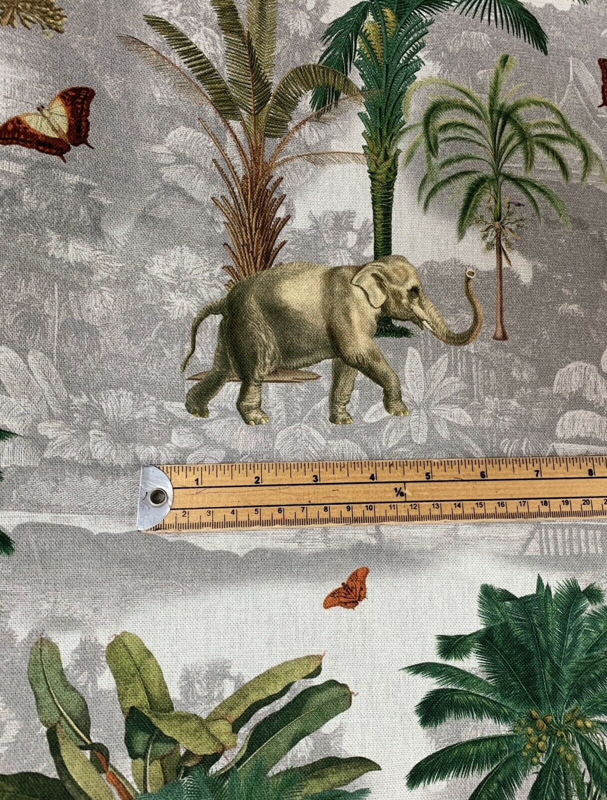 Safari Animals fabric by the meter Grey Cotton Sewing Material Green Palm Tree Elephant Zebra Panther Flamingo Pattern Textile for cushions curtains blinds
