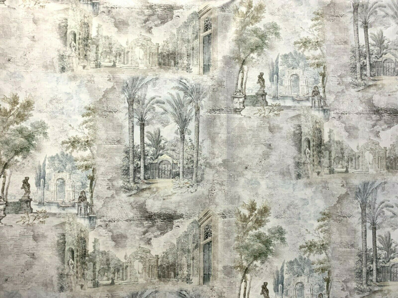 Toile Oriental Fresco Colonial Romantic Italian Velvet Palm Trees Grey by Meter