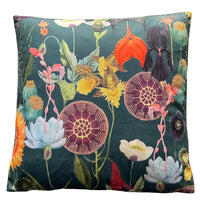 Thumbnail for Poppy Sunflower Green Velvet Cushion Cover Art Deco Botanical Pattern
