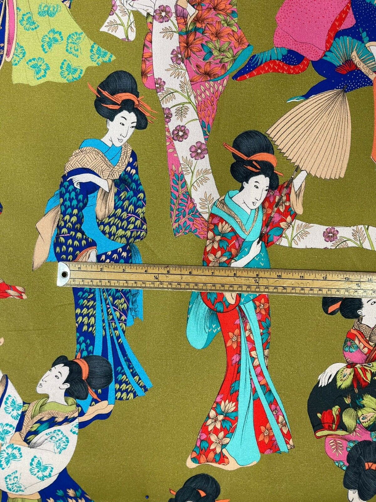 Gold Geisha Printed Cotton Fabric by Meter Japanese Motif Lady Kimono Sewing Material Red Toile Chinoises Textile