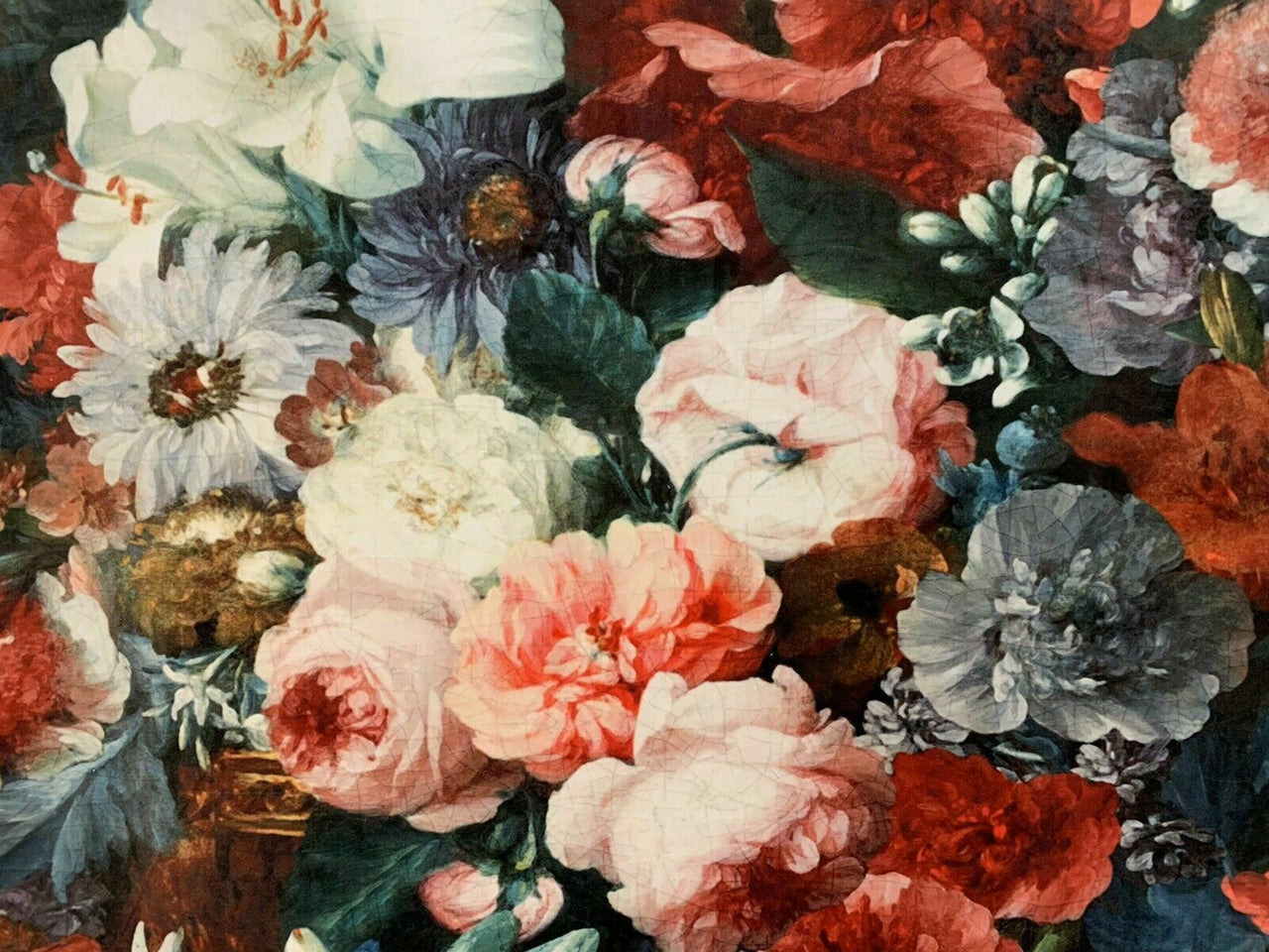 White Lilys Red Rose Masterpiece Rijsk Museum Art Italian Velvet Fabric by Meter