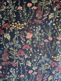 Thumbnail for Flower Field Cotton Fabric by Meter Botanical Sewing Material by Yards Floral Print Textile by Metres Hyacinth Azalea Wildflowers Black Textile