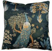 Thumbnail for Peacock Cushion Cover Botanica Floral Tree Bird Animal Midnight Blue Teal Bronze
