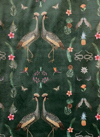 Thumbnail for Upholstery Velvet Fabric By Meter Cranes Birds Floral Sewing Material Green Botanical Textile