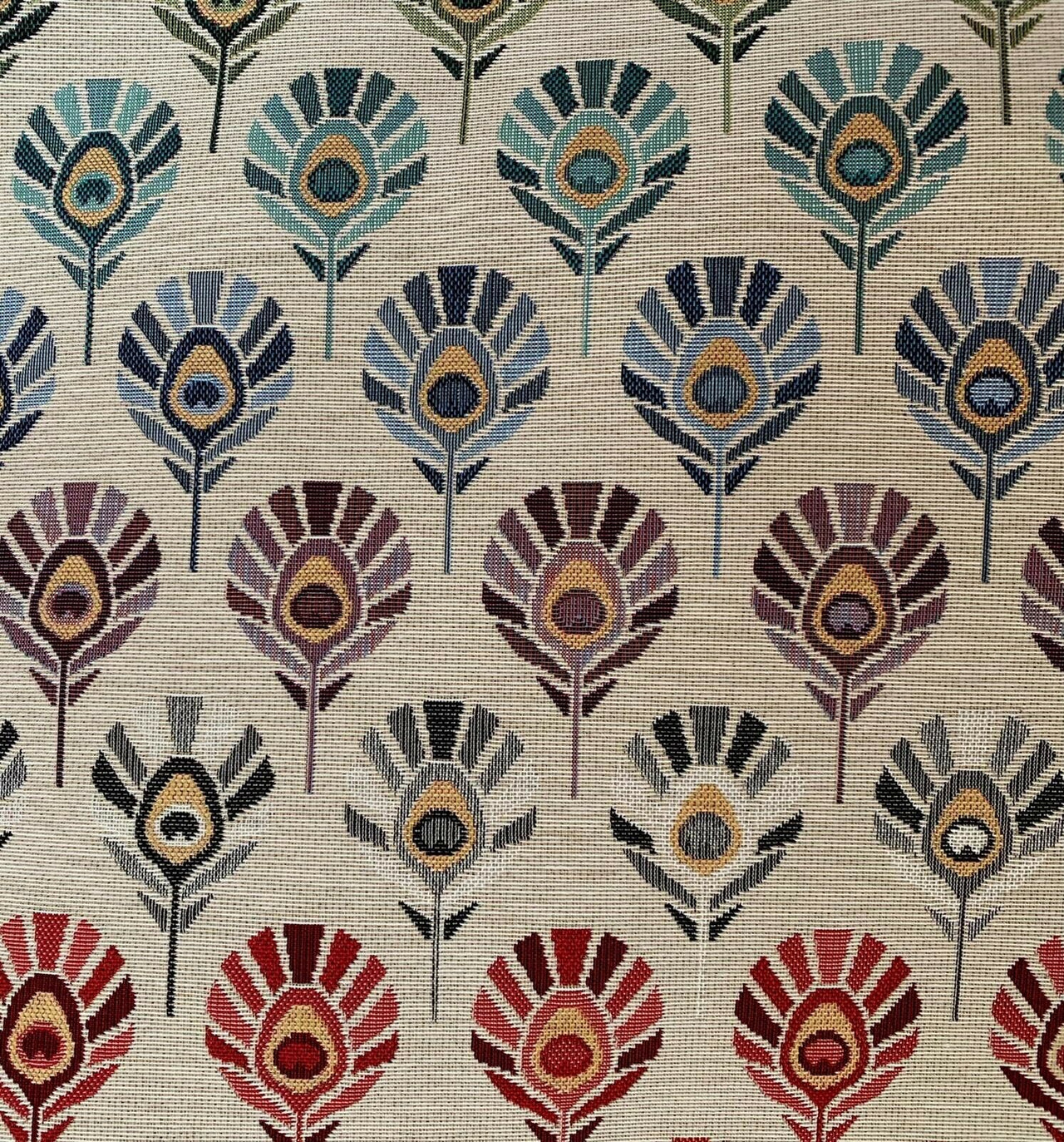 Peacock Feathers: Beige Geometric Upholstery Fabric by the Meter