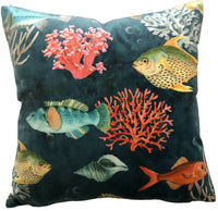 Thumbnail for Tropical Fish Cushion Cover Italian Velvet  Ocean Coral Reef Turquoise Yellow