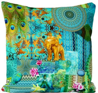 Thumbnail for Indian Summer Cushion Cover Turquoise Gold Elephant Peacock Feather 16