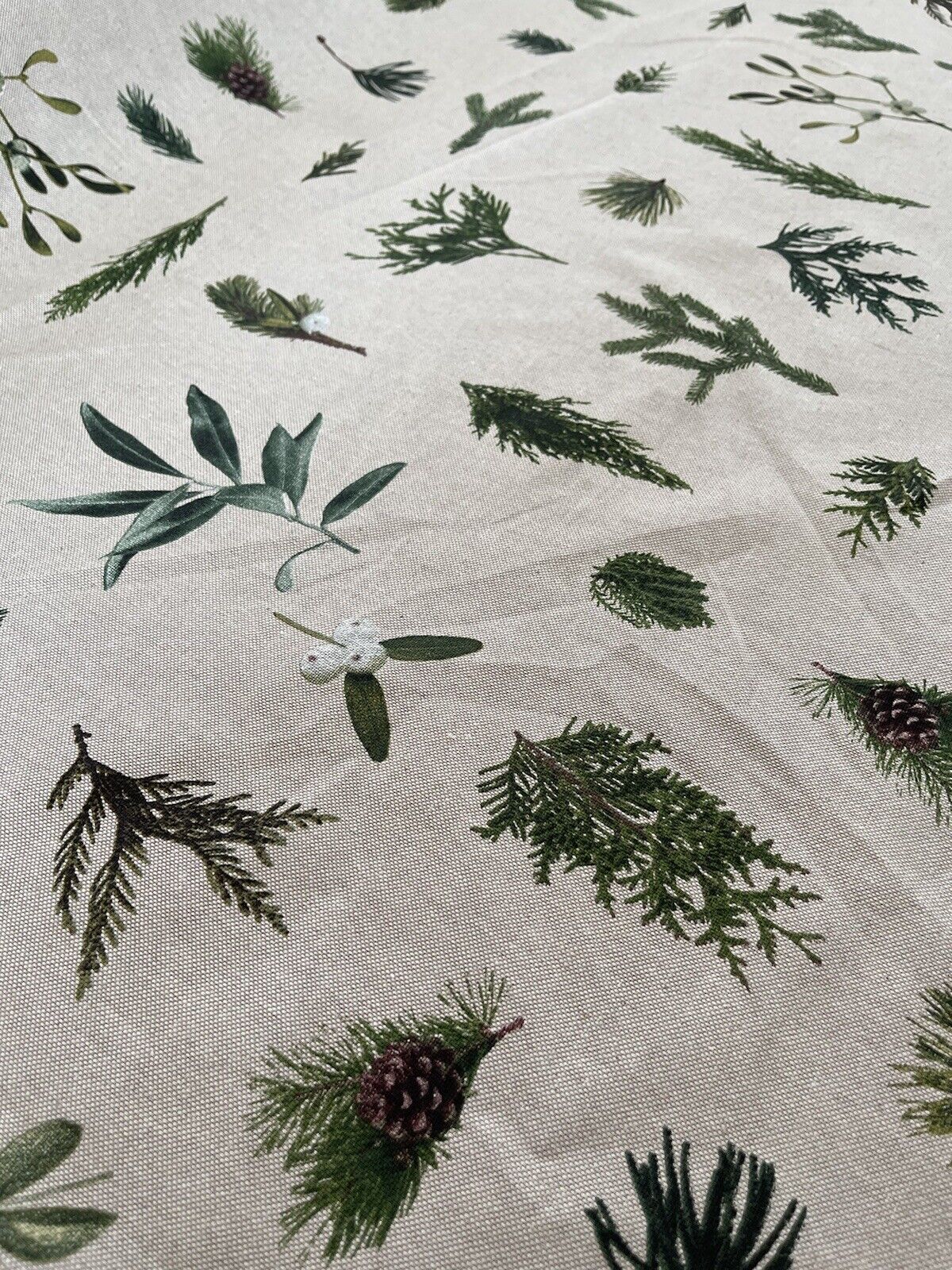 Mistletoe Cotton Fabric - Green Pine Tree Leaves Print, Christmas Sewing Material for Home Decor & Crafts