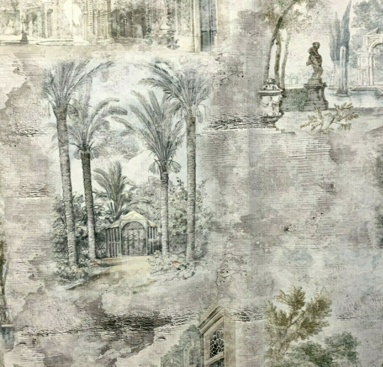 Toile Oriental Fresco Colonial Romantic Italian Velvet Palm Trees Grey by Meter