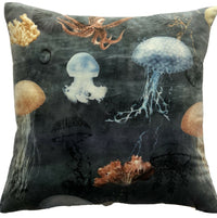 Thumbnail for Jellyfish Deep Ocean Cushion Cover Grey Italian Velvet Nature Sea Life Octopus