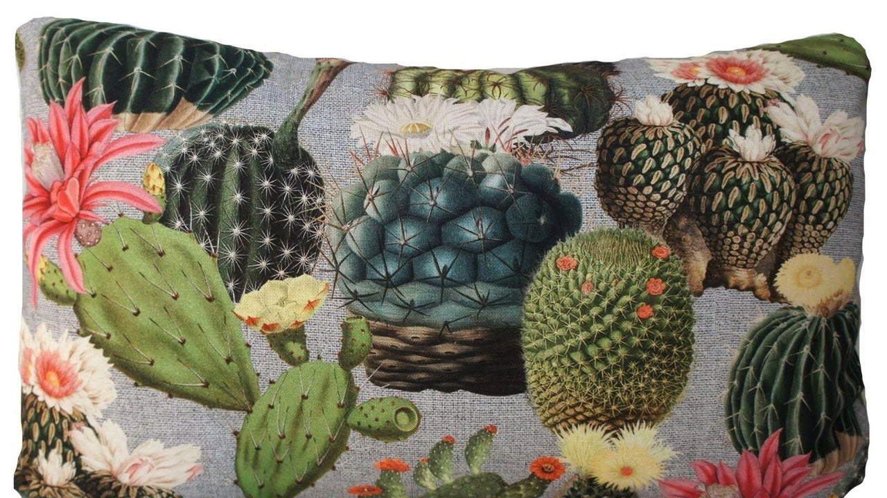 Cotton Throw Pillow Case Cactus Cushion Cover Green Sofa Décor Pink Blossom Floral Couch Decore16" 18"