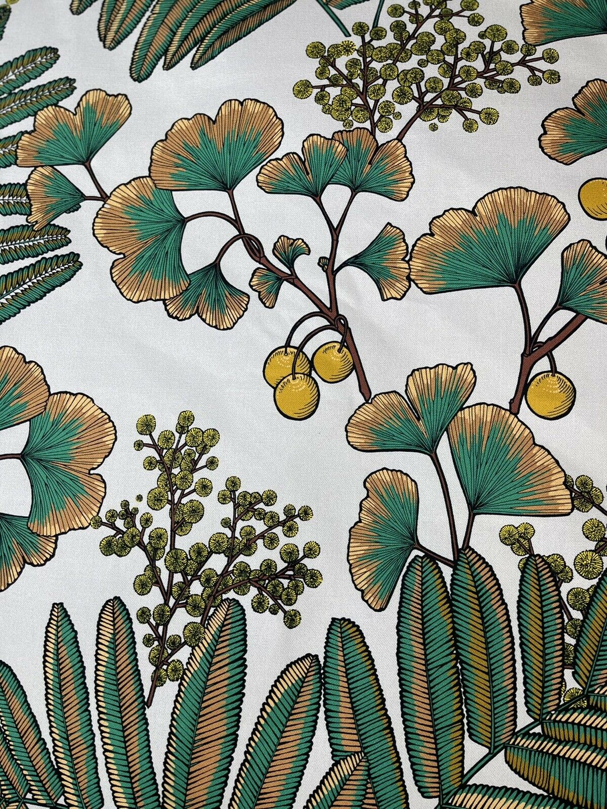 Gingko Bilboa Floral Cotton Fabric by Meter Botanical Mimosa Sewing Fabric Yellow Textile Green Leef Pattern For Crafts