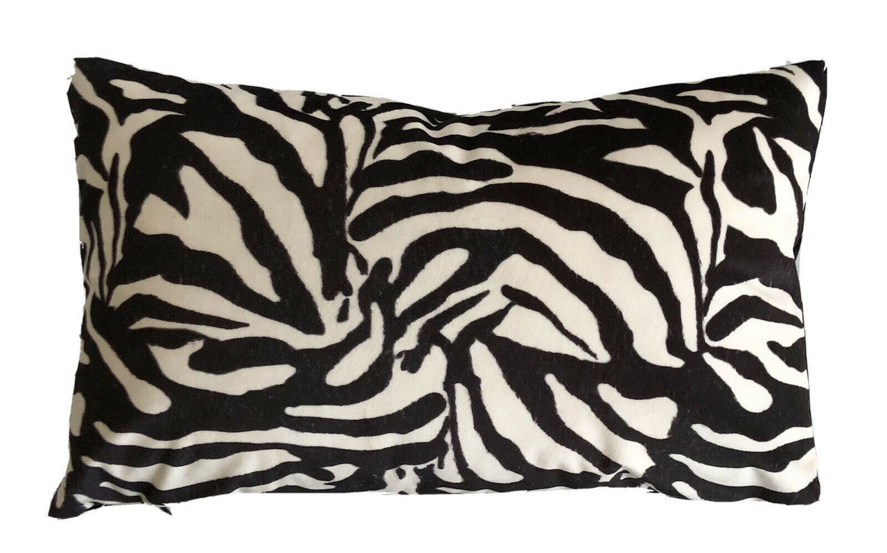 Zebra Jungle Animal Skin Printed Italian Velvet Cushion Cover Black White Stripe