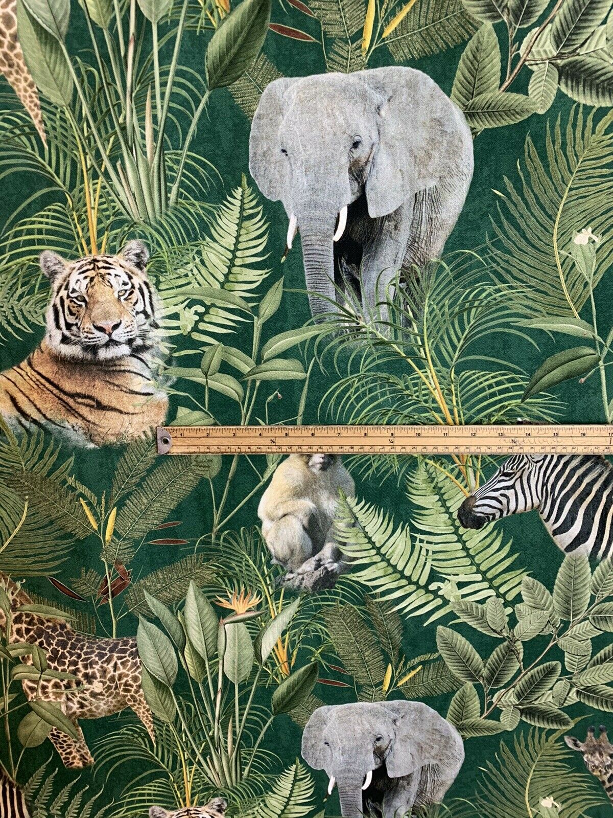Safari Animals Fabric By Meter Green Cotton Sewing Material Tiger Elephant Zebra Giraffe Monkey Animal Print Textile