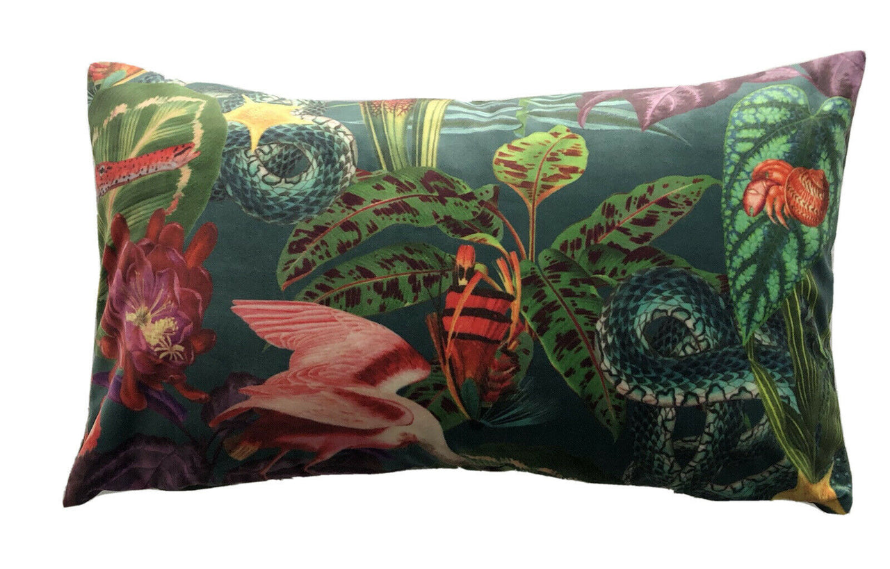Fantasy Italian Velvet Cushion Cover Botanical Animal Print Birds Snake Floral