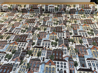 Thumbnail for Little Village Cotton Fabric by Meter Town Houses Street River Lamppost Windows