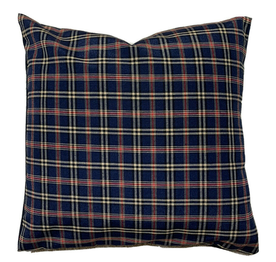 Blue Checked Cushion Cover Black Red Checks Woven Cotton Fabric 16" 18" 20" 24"