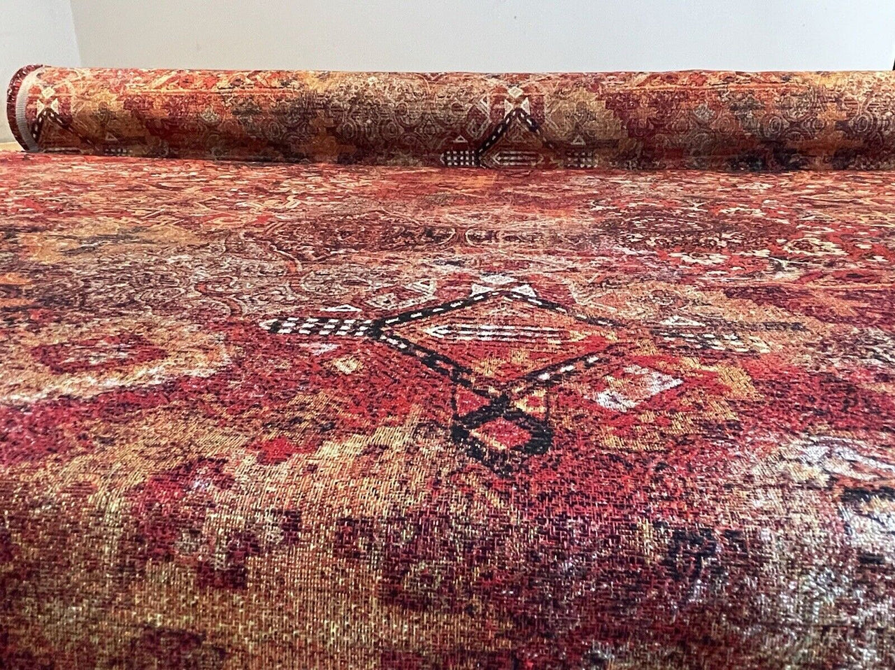 Kilim Red Rug Fabric By The Meter Woven Tapestry Upholstery Textile Morocco Rusty Orange