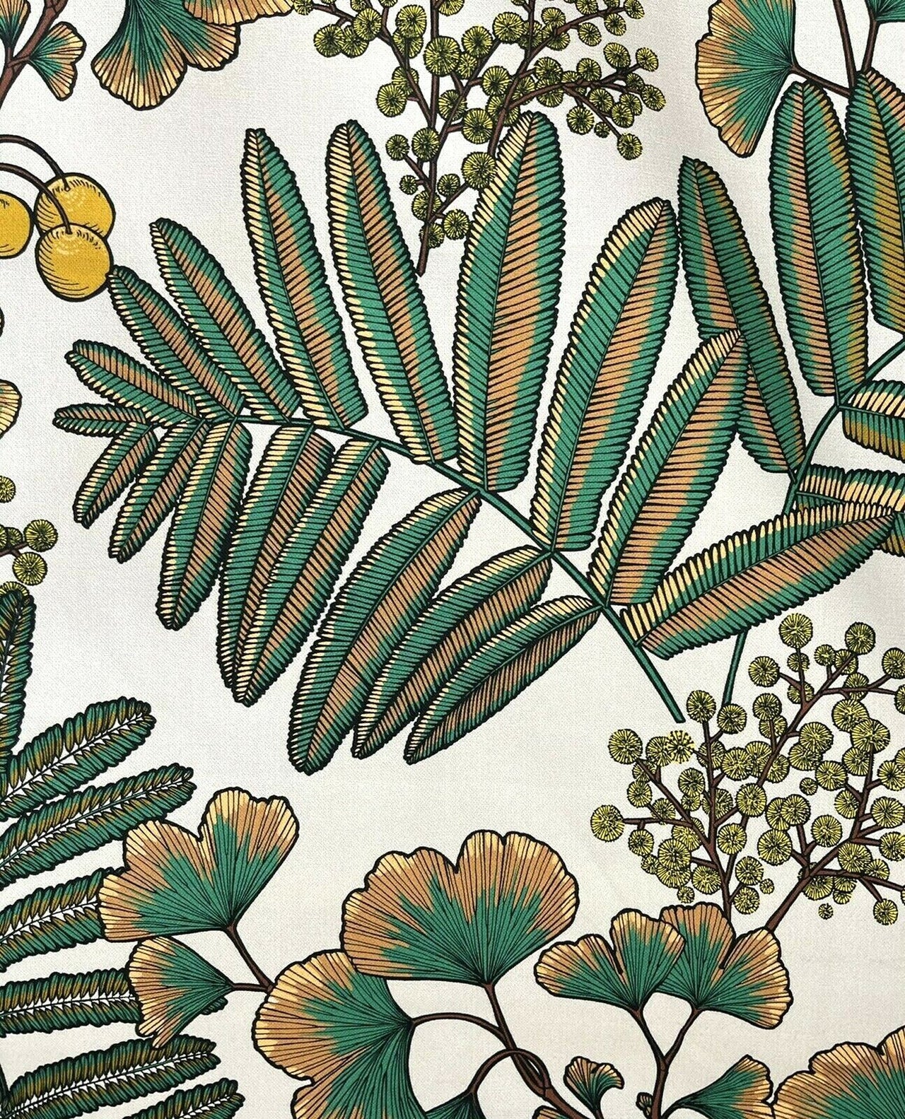 Gingko Bilboa Floral Cotton Fabric by Meter Botanical Mimosa Sewing Fabric Yellow Textile Green Leef Pattern For Crafts