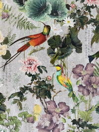Thumbnail for Hummingbirds Printed Cotton Fabric by Meter Paradise Birds Botanical Floral Sewing Material Vintage Grey Cottonn