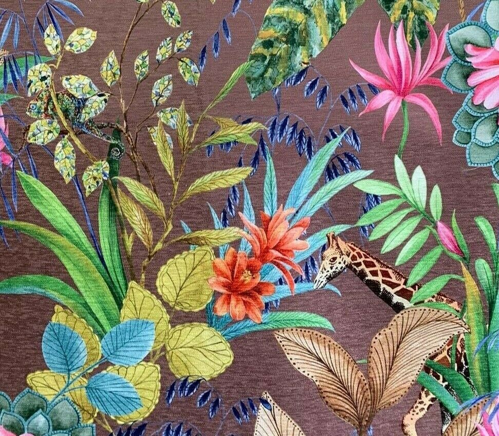 Mink Tonga Jungle Leopard Giraffe Botanic Floral Plants Animals Fabric by Meter