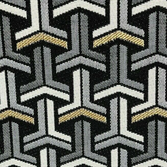 Art Deco Woven Fabric by Meter Black and White Upholstery Sewing Material Gold Brocade Textile