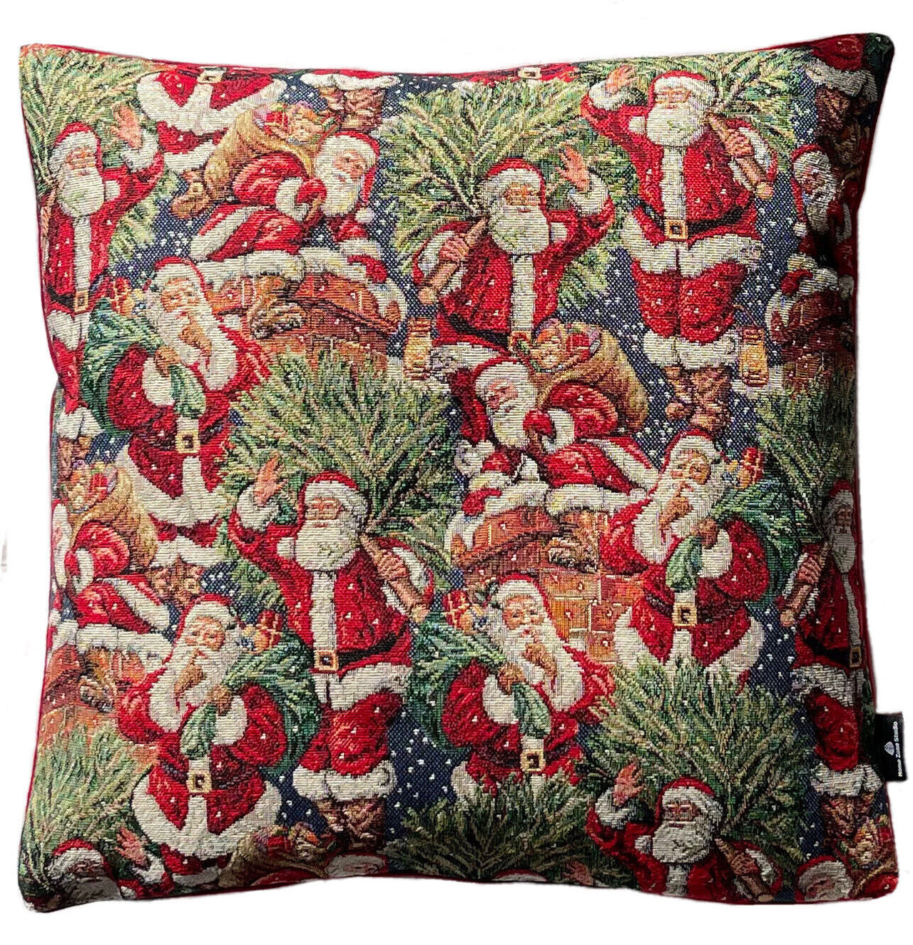 Festive Santa and Christmas Tree Cushion Cover  Red and Green Woven Tapestry for Xmas Holiday Home Decor