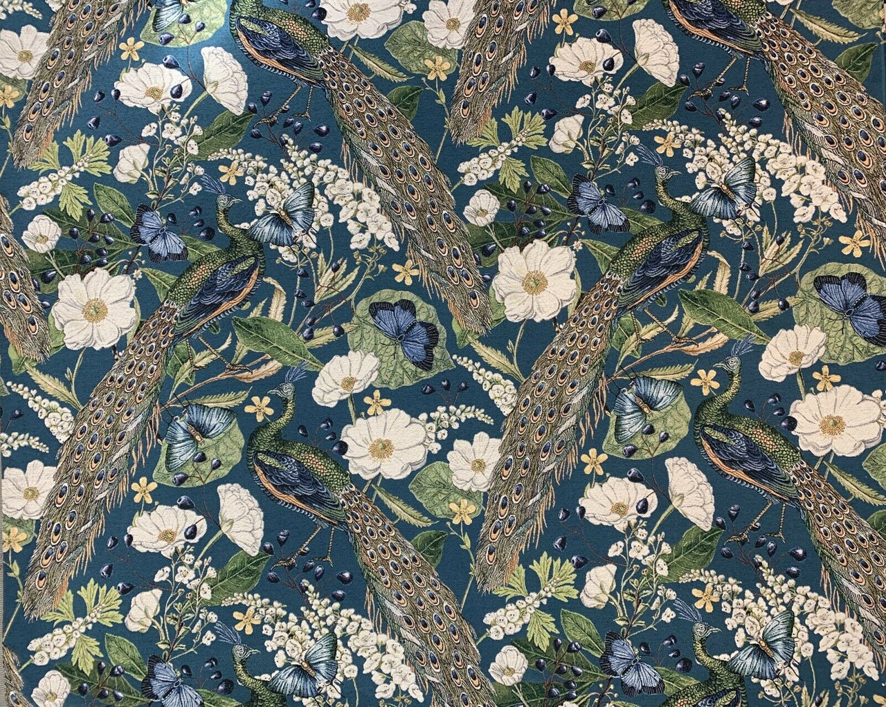 Teal Woven Peacock  Upholstery fabric -Sold by Meter