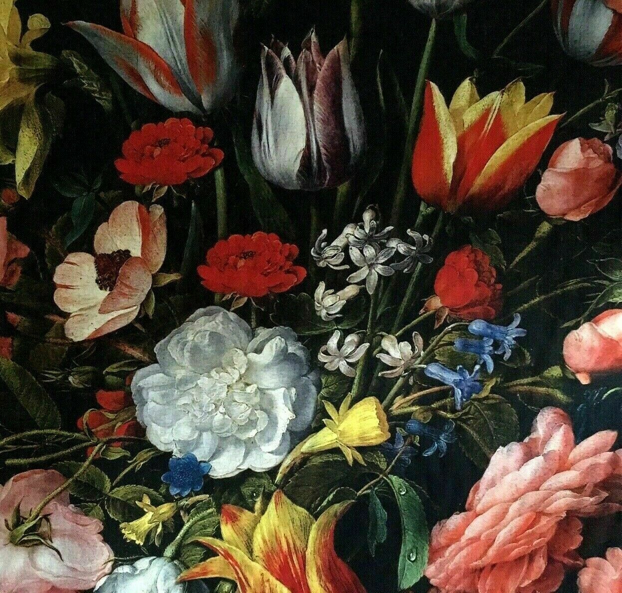 Hydrangea Roses Cotton Fabric By Meter Tulips Floral Sewing Material Artistic Rijsk Museum Water Drop Red Green Textile