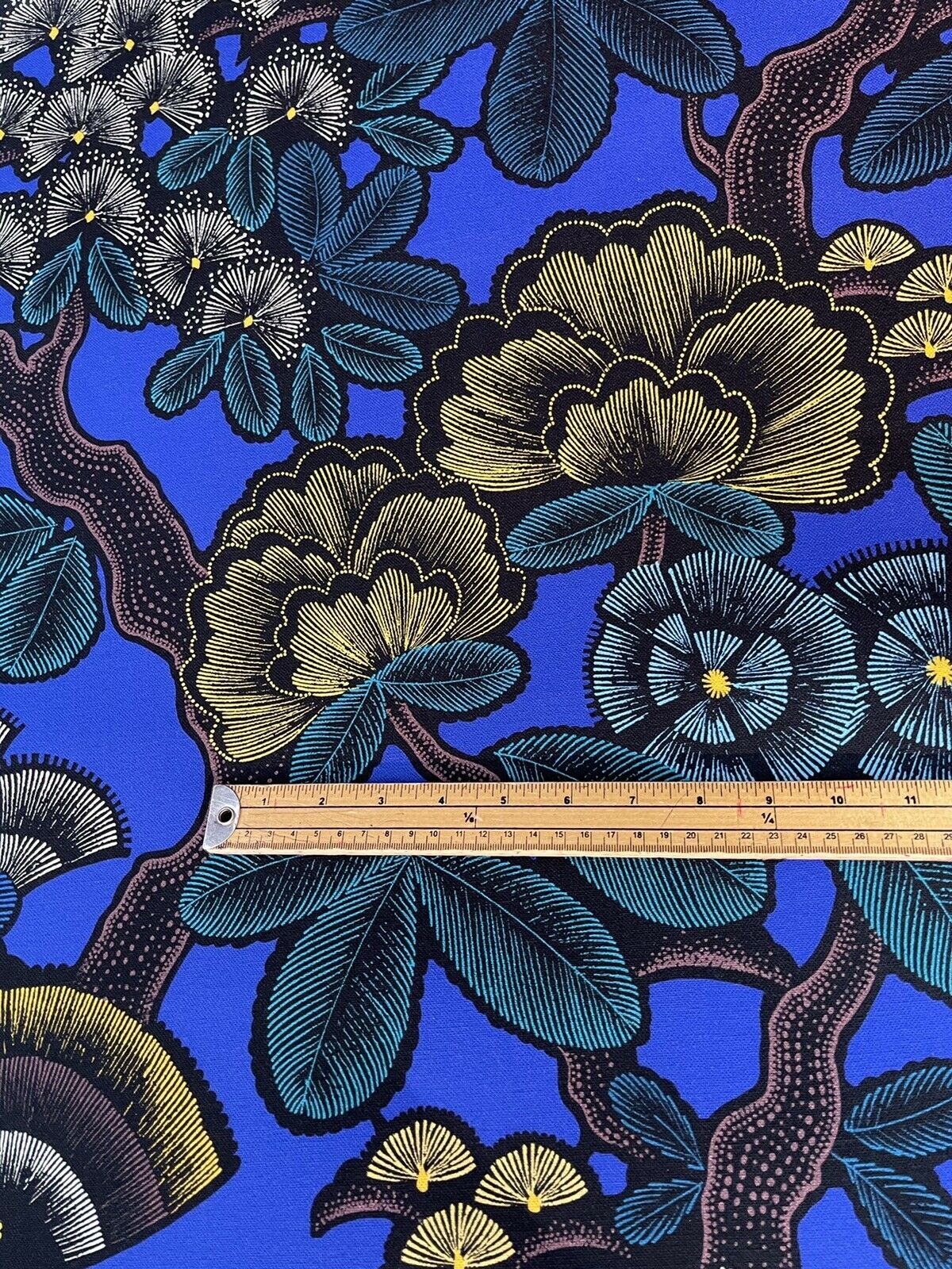 Nights in Kew Garden Cotton Fabric by Meter Botanica Plants Tree Royal Blue