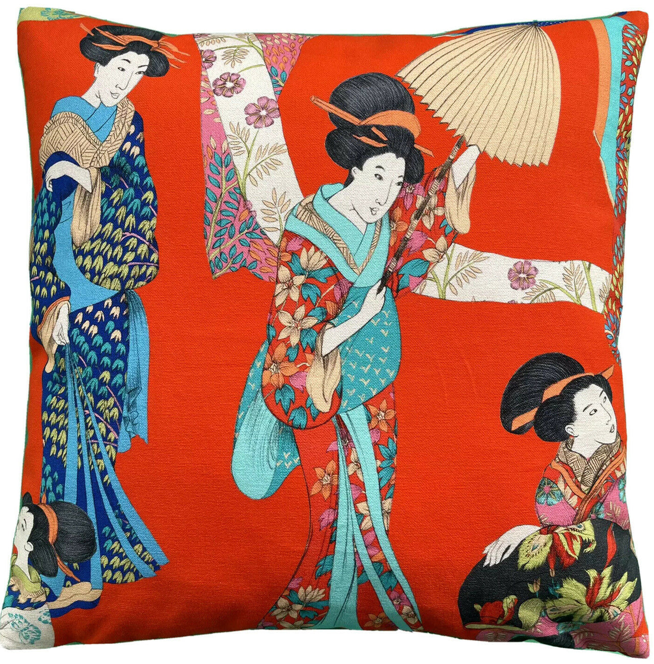Red Throw Pillow Cover Geisha Kimono Cushion Cover Japanese Lady Oriental Pillowcase