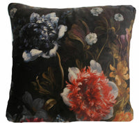 Thumbnail for Italian Velvet Cushion Cover Printed Roses Hydrangea Dark Colours 18
