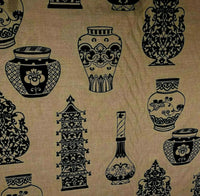 Thumbnail for Porcelain Ming Brown Flock Printed Linen Fabric Lorca by Meter CLEARANCE SALE