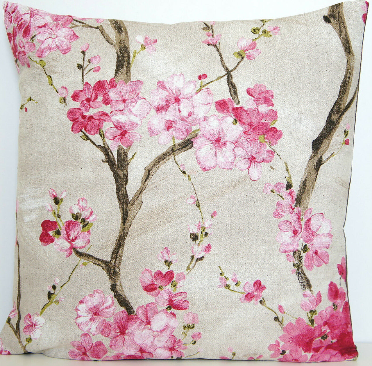 Tree Cushion Cover Pink Cherry Blossom Cotton Printed Fabric 16" 18" 20" 22"