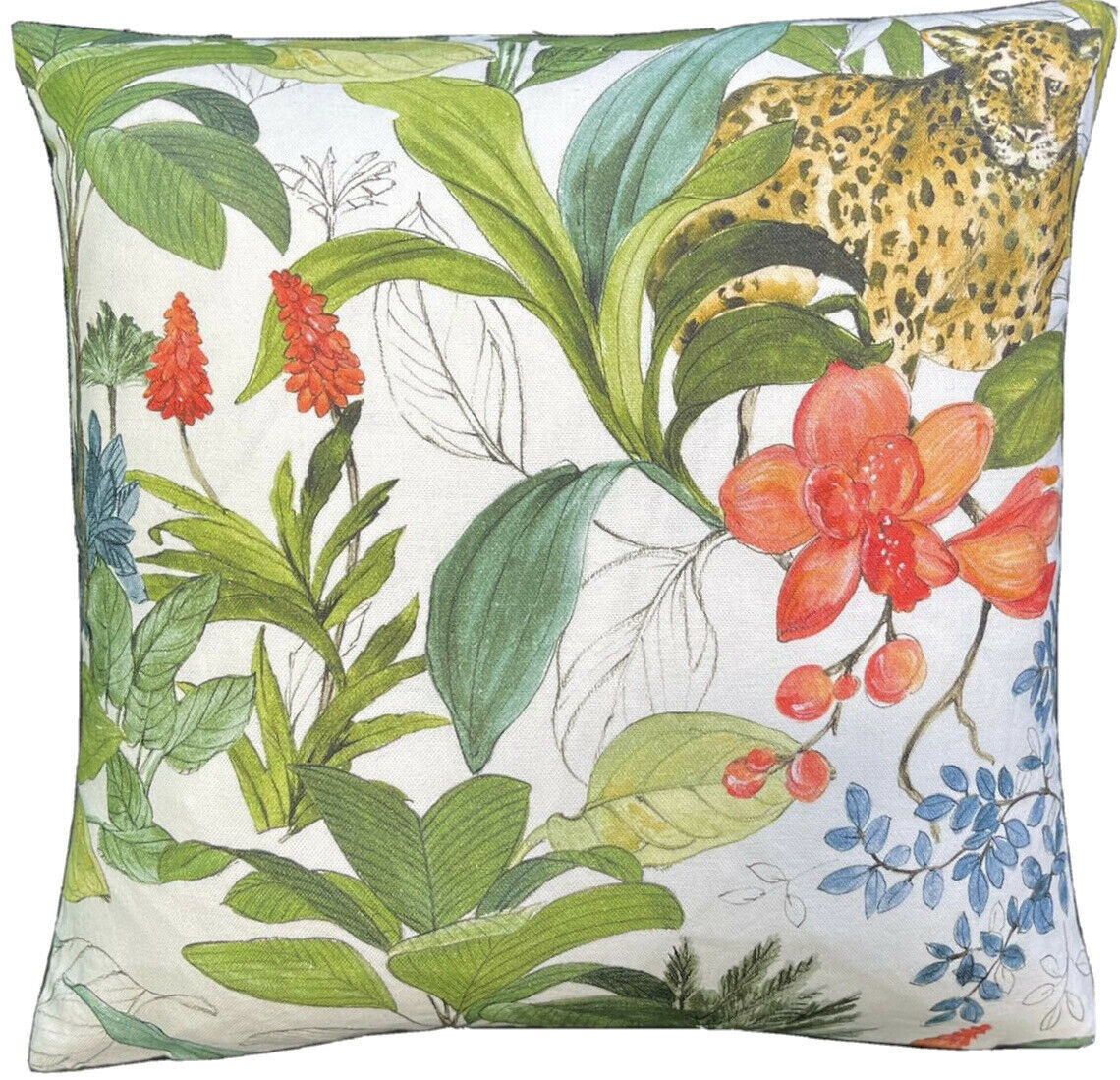 Leopard Orchids African Crowned Crane Bird Animal Print Cushion Cover Botanical