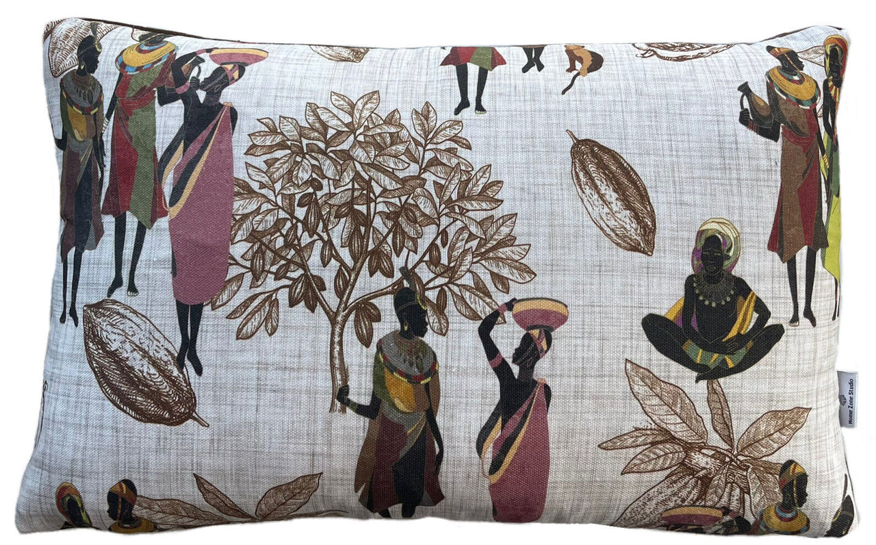 African Women Native Cushion Cover Ethnic Decorative Pillow Case Beige Sofa Décor