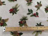 Thumbnail for Pinecones Cotton Fabric - Festive Christmas Print, Red & Green Winter Holiday Material for Sewing & Crafts