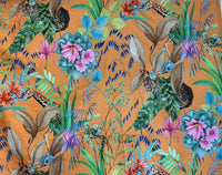 Thumbnail for Orange Tonga Jungle Leopard Giraffe Botanic Flower Plants Animal Fabric by Meter